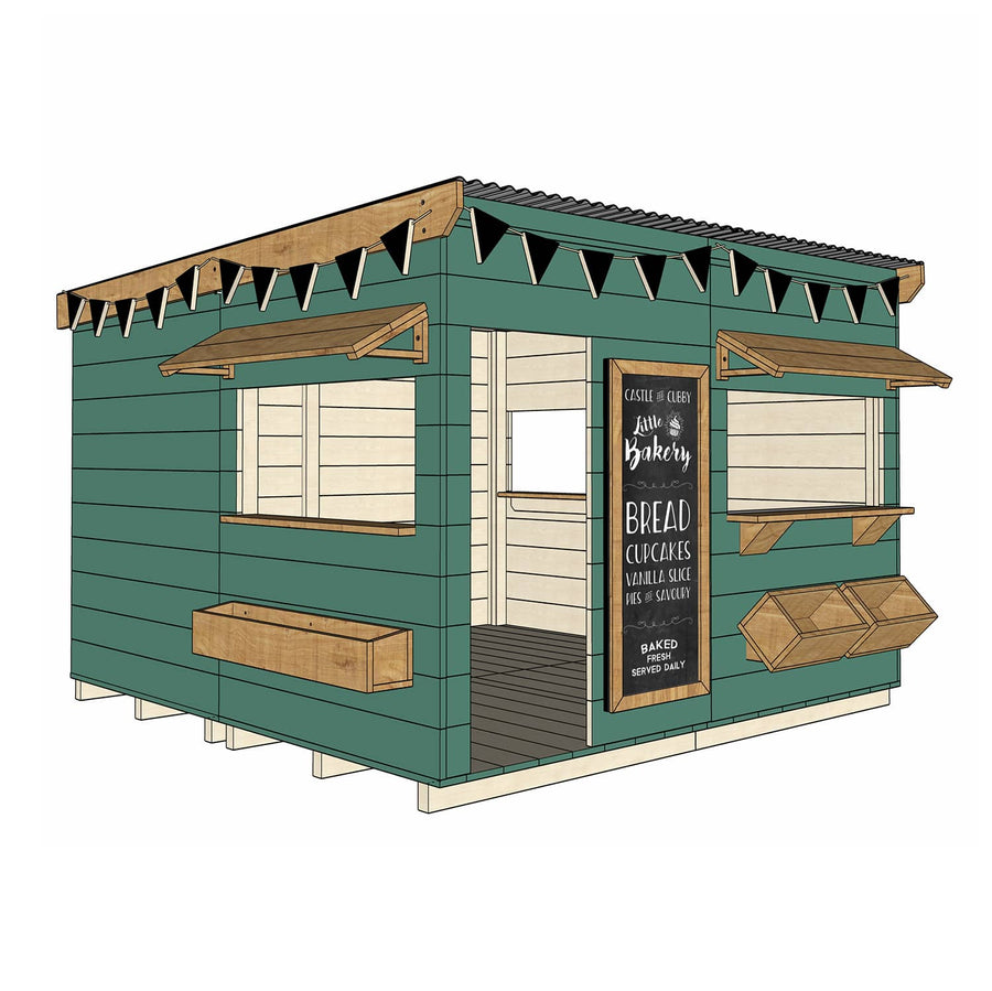 Painted timber bakery village cubby house large square size