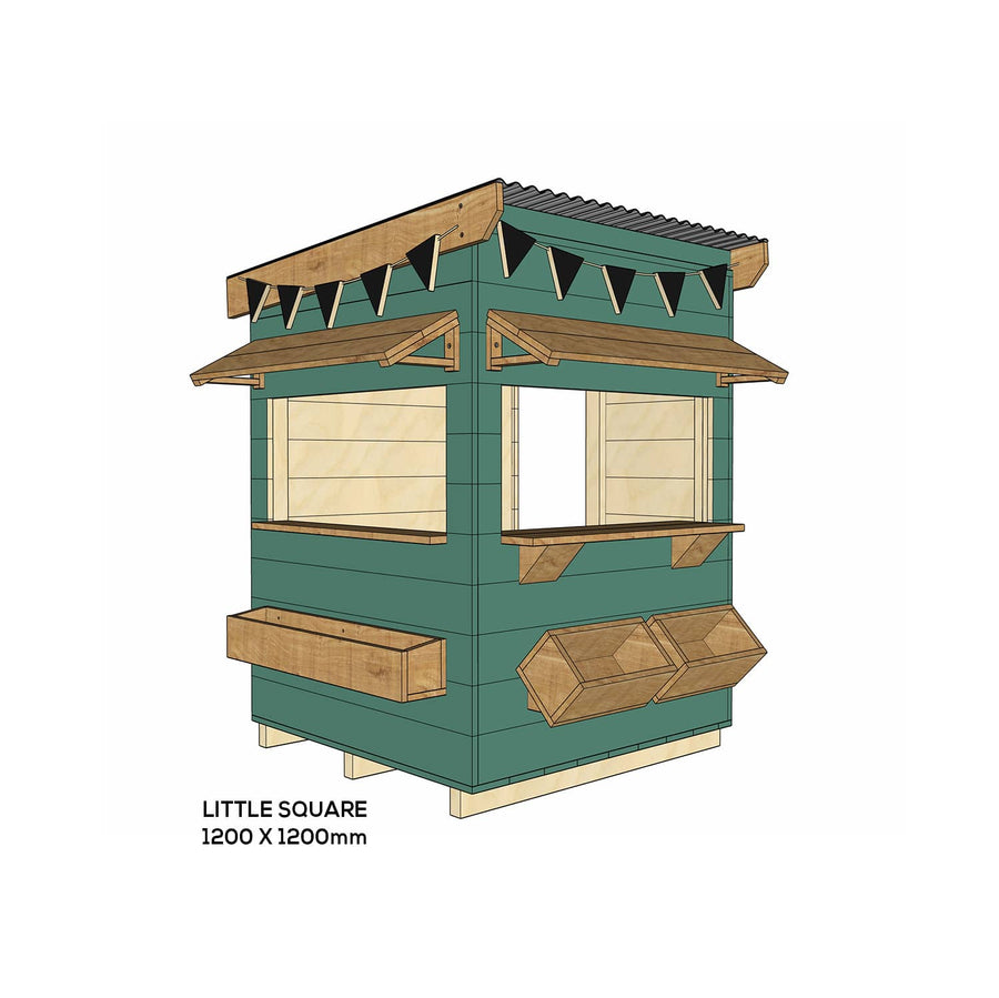 Painted timber bakery village cubby house little square size