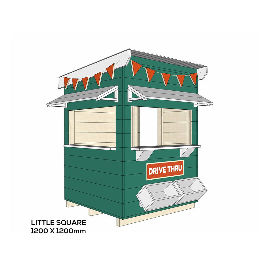 Painted timber burger drive thru village cubby house little square size