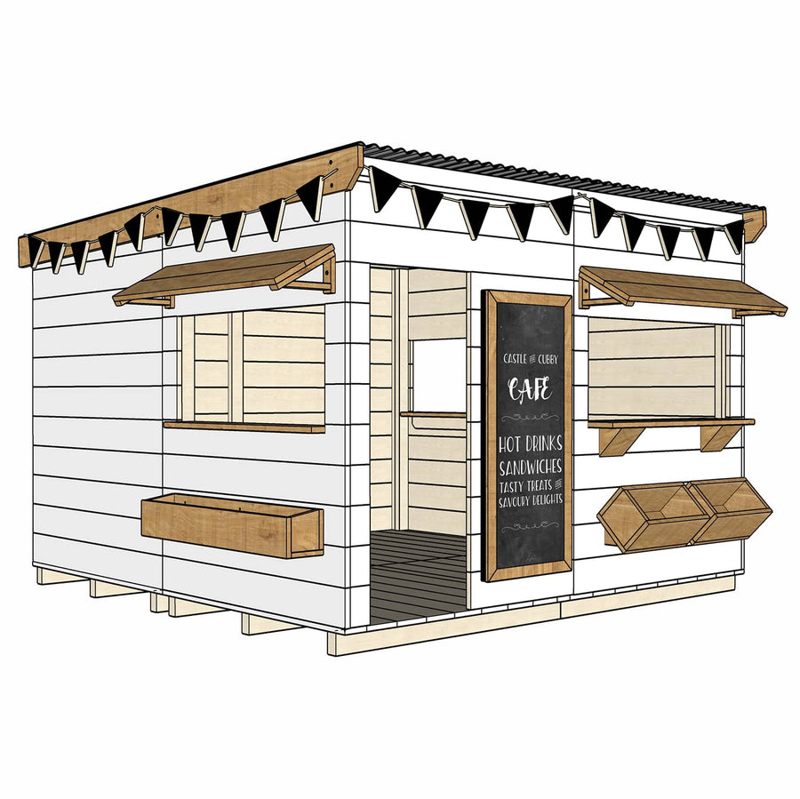 Painted timber cafe village cubby house large square size
