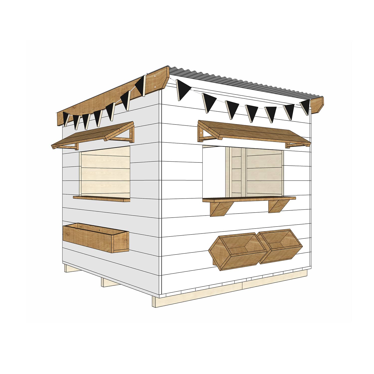 Painted timber cafe village cubby house midi square size