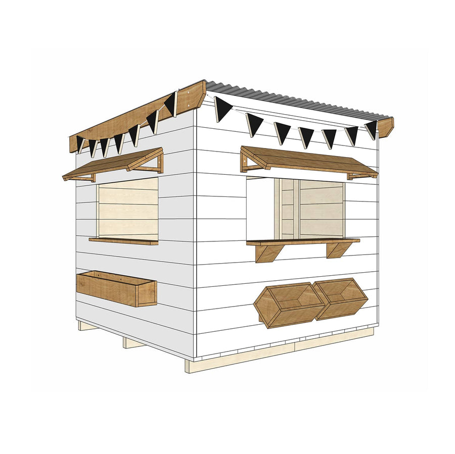 Painted timber cafe village cubby house midi square size