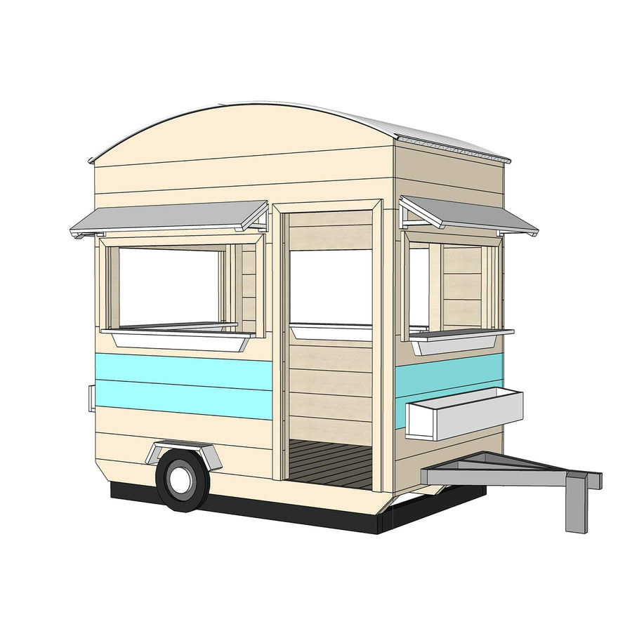 Castle and Cubby Timber Caravan Food Truck BBQ Kitchen Role Play Commercial