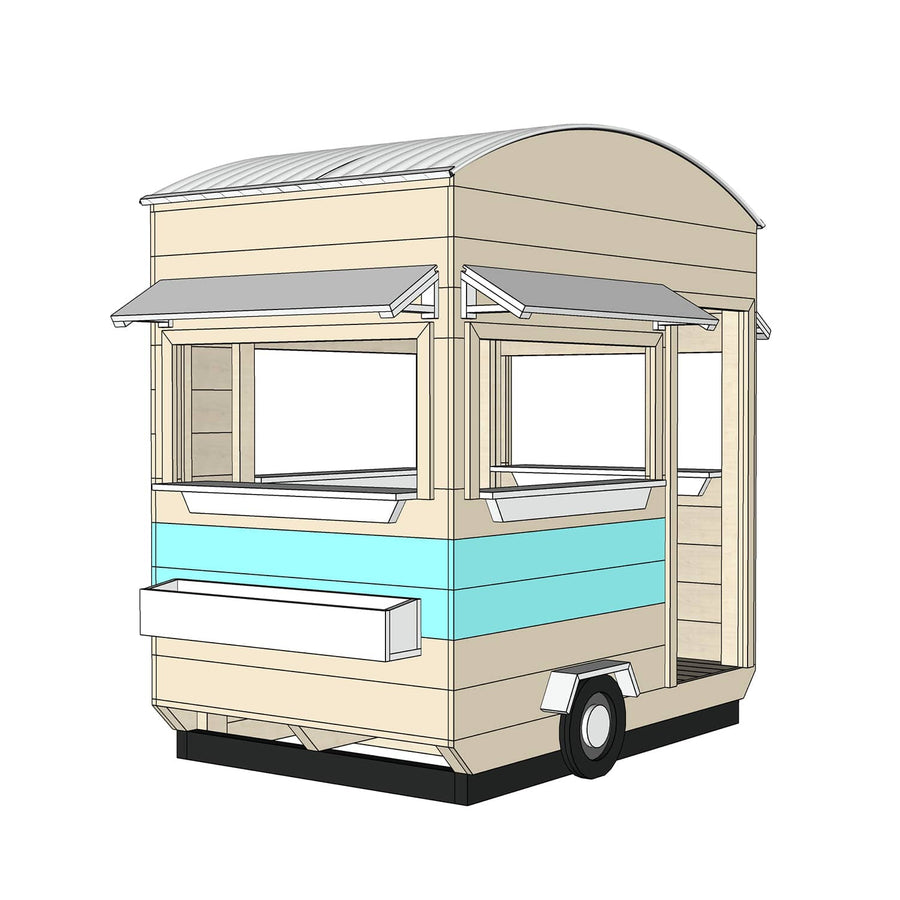 Castle and Cubby Timber Caravan Food Truck BBQ Kitchen Role Play Commercial Rear View