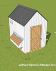 Dimensioned CAD image of a large white barn style chicken coop 2840mm high, 2440mm deep and 1840mm wide