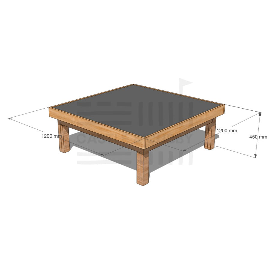 Timber multipurpose chalkboard drawing table 1200 x 1200mm and 450mm height with dimensions