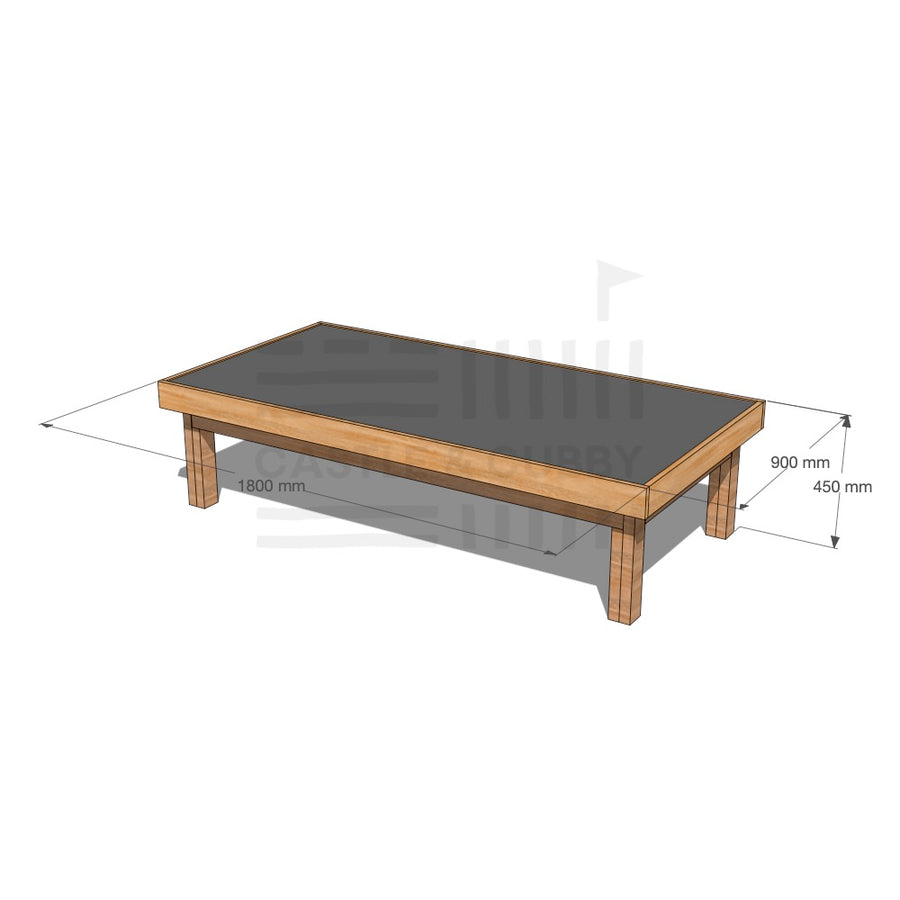 Timber multipurpose chalkboard drawing table 1800 x 900mm and 450mm height with dimensions