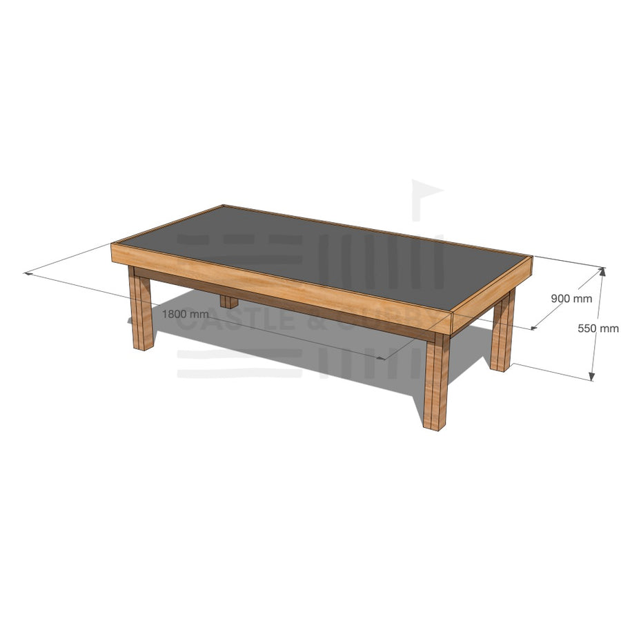 Timber multipurpose chalkboard drawing table 1800 x 900mm and 550mm height with dimensions