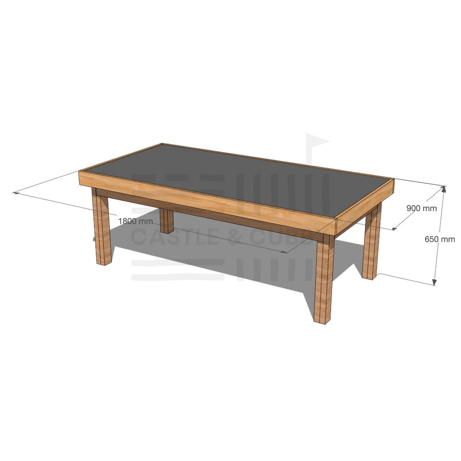 Timber multipurpose chalkboard drawing table 1800 x 900mm and 650mm height with dimensions
