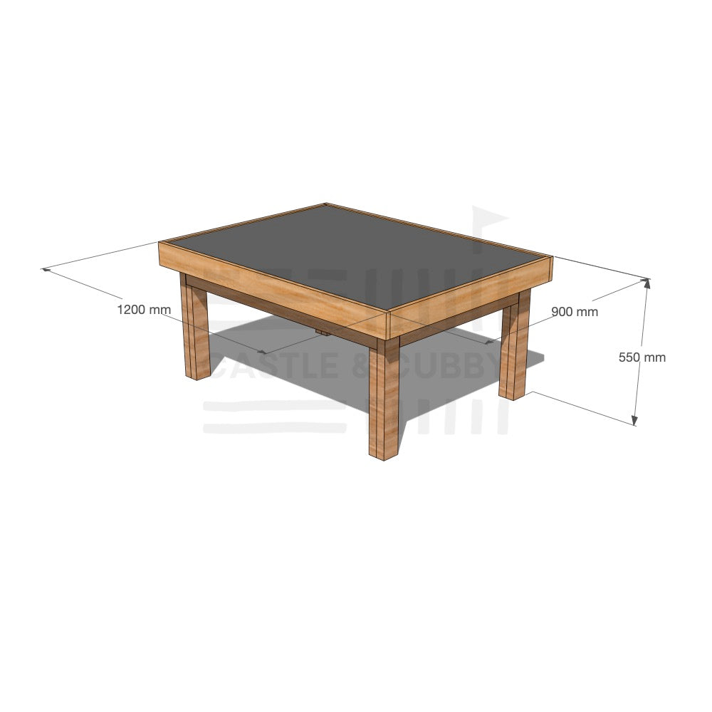Timber multipurpose chalkboard drawing table 900 x 1200mm and 550mm height with dimensions