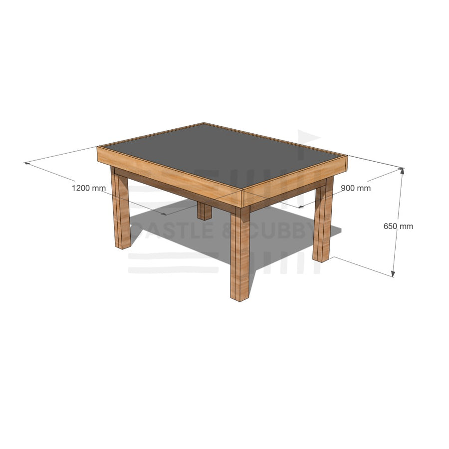 Timber multipurpose chalkboard drawing table 900 x 1200mm and 650mm height with dimensions