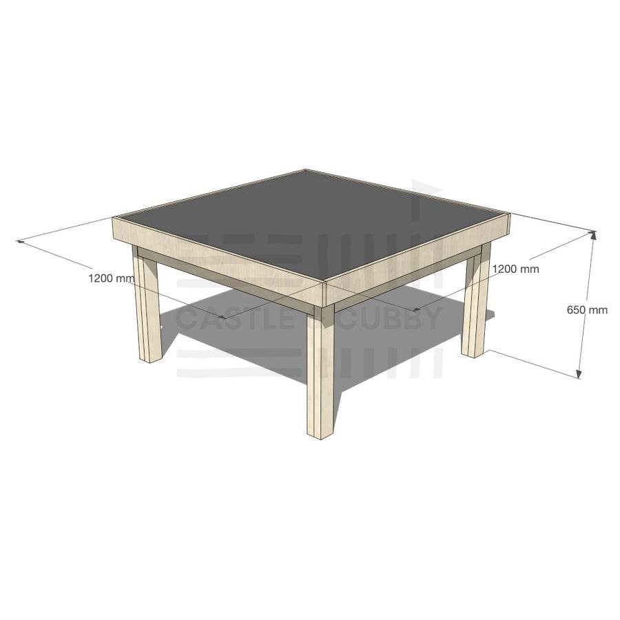 Pine wooden multipurpose chalkboard drawing table 1200 x 1200mm and 650mm height with dimensions