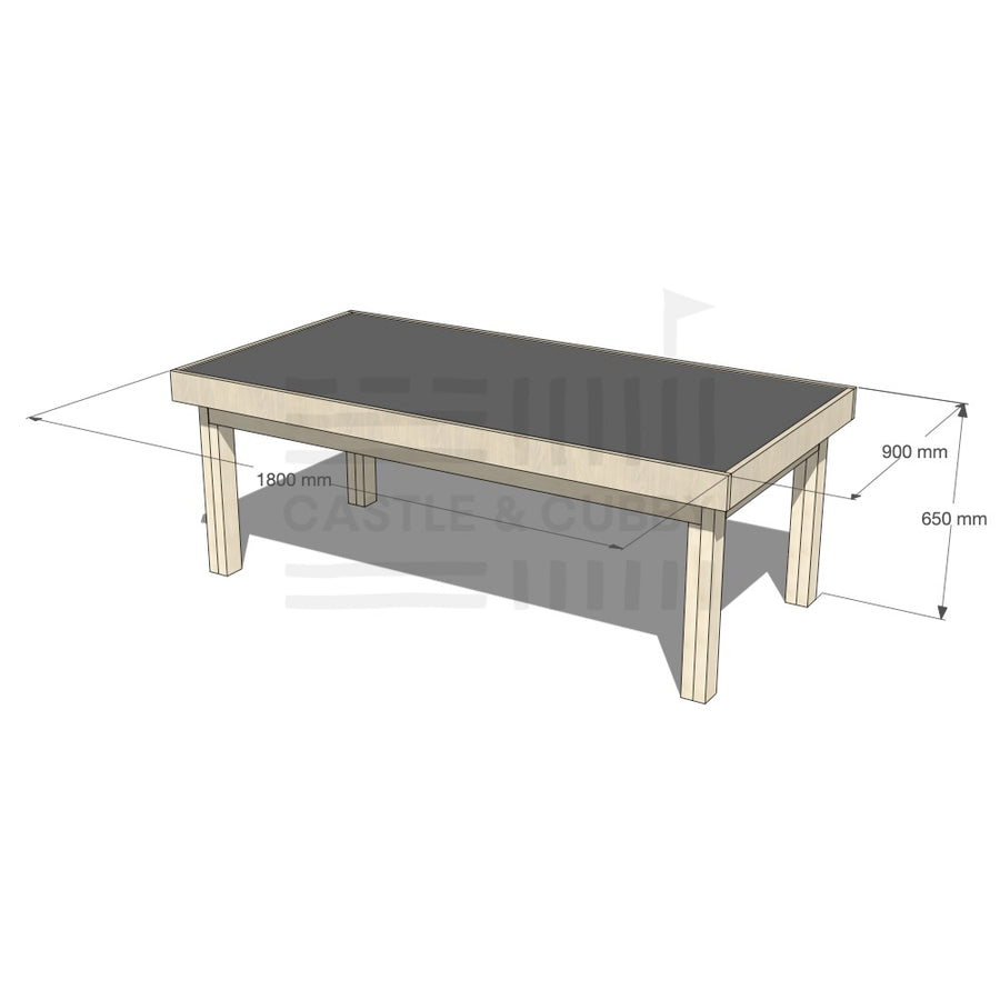 Pine wooden multipurpose chalkboard drawing table 1800 x 900mm and 650mm height with dimensions