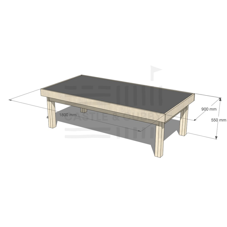 Pine wooden multipurpose chalkboard drawing table 1800 x 900mm and 550mm height with dimensions