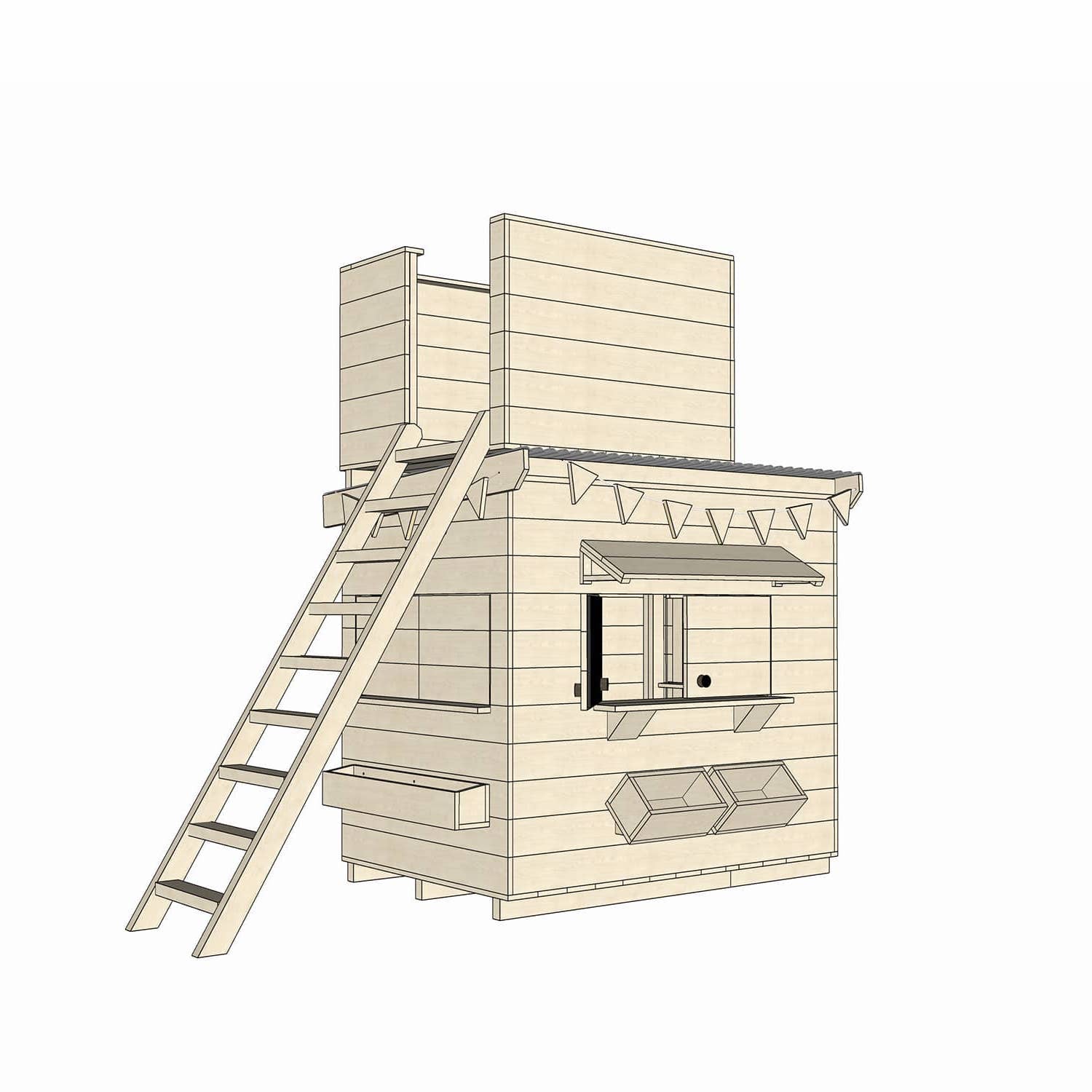 Timber cubby house with a enclosed fort top in little rectangle size