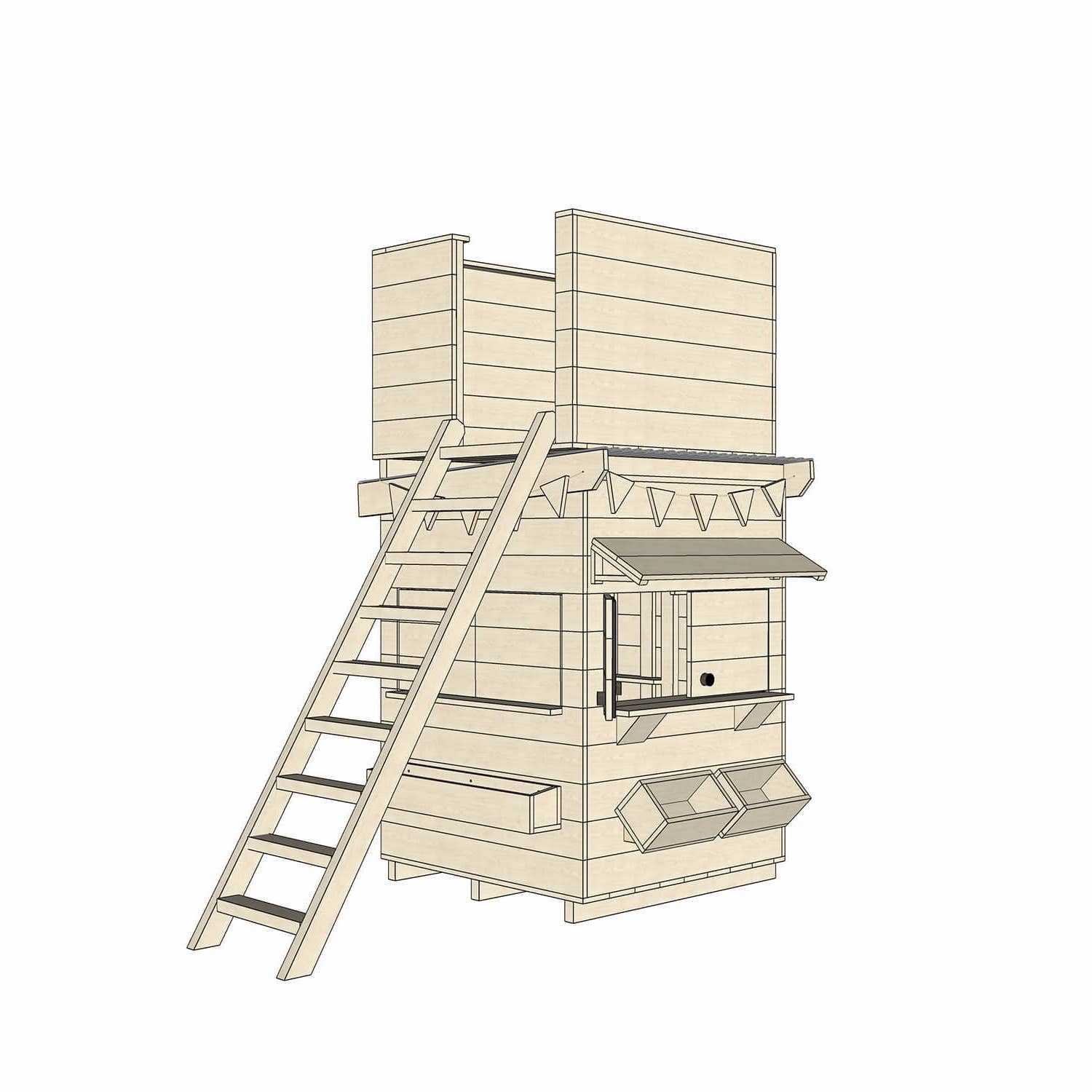 Timber cubby house with a enclosed fort top in little square size