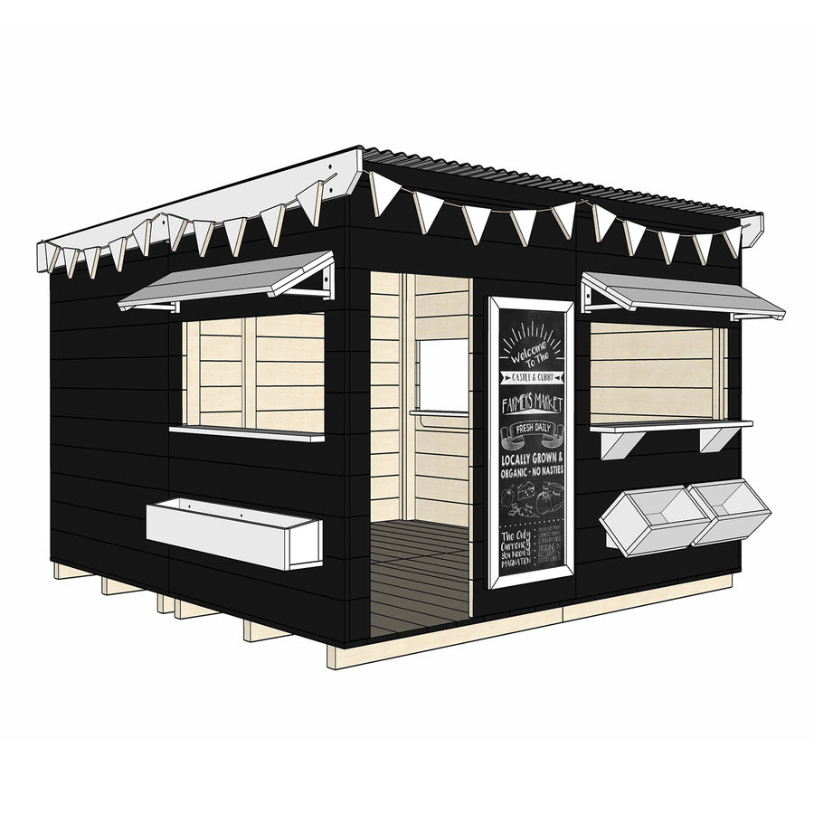 Painted timber farmers market village cubby house large square size
