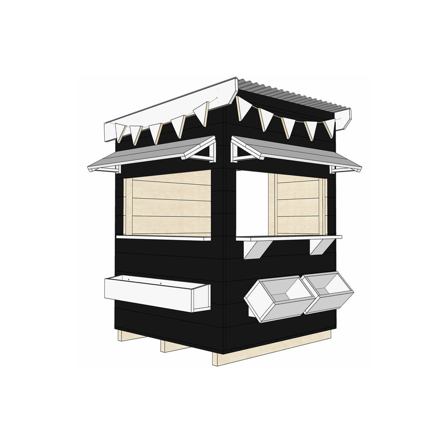 Painted timber farmers market village cubby house little square size