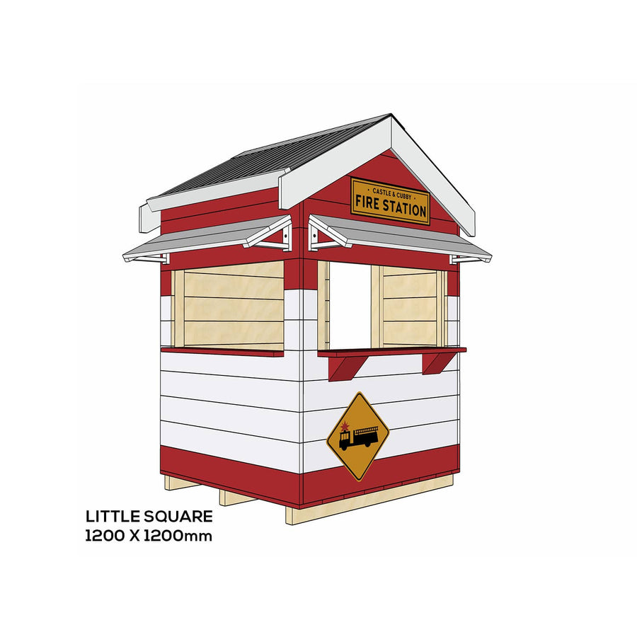 Painted timber fire station village cubby house little square size
