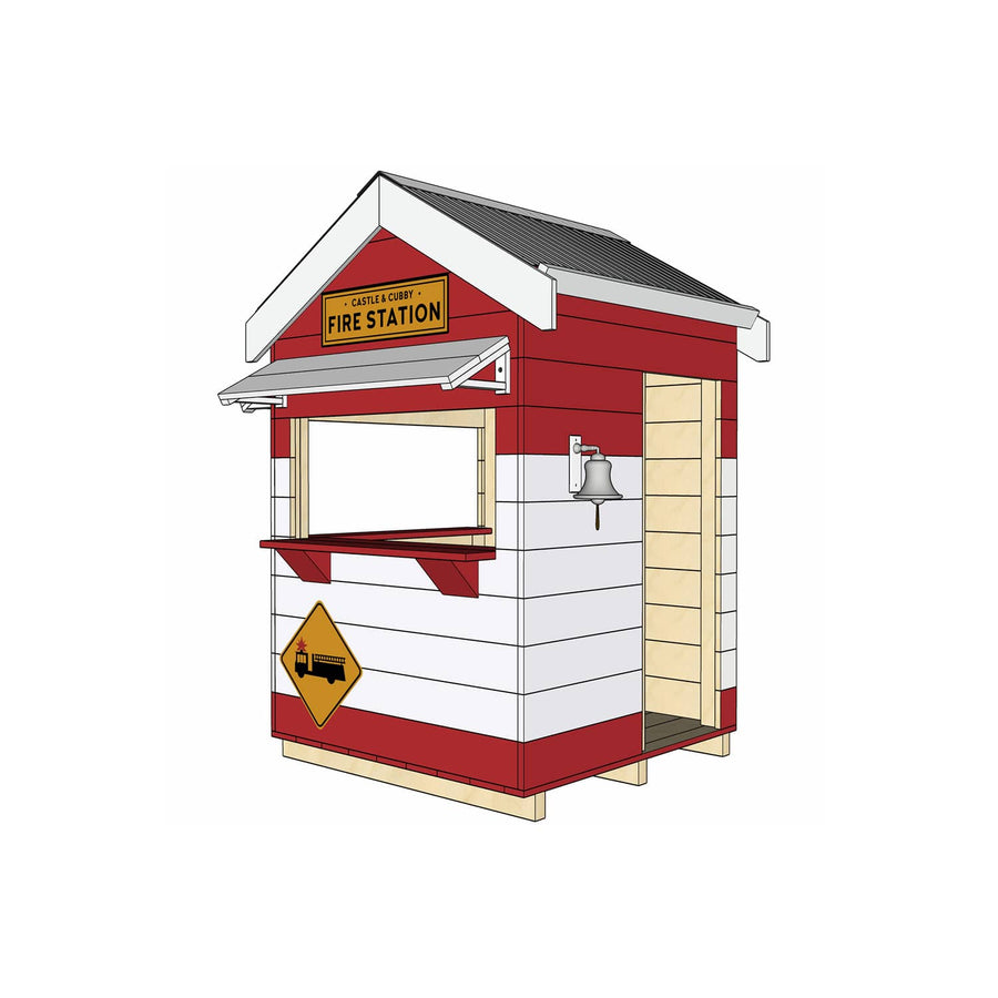 Painted wooden fire station themed cubby little square size