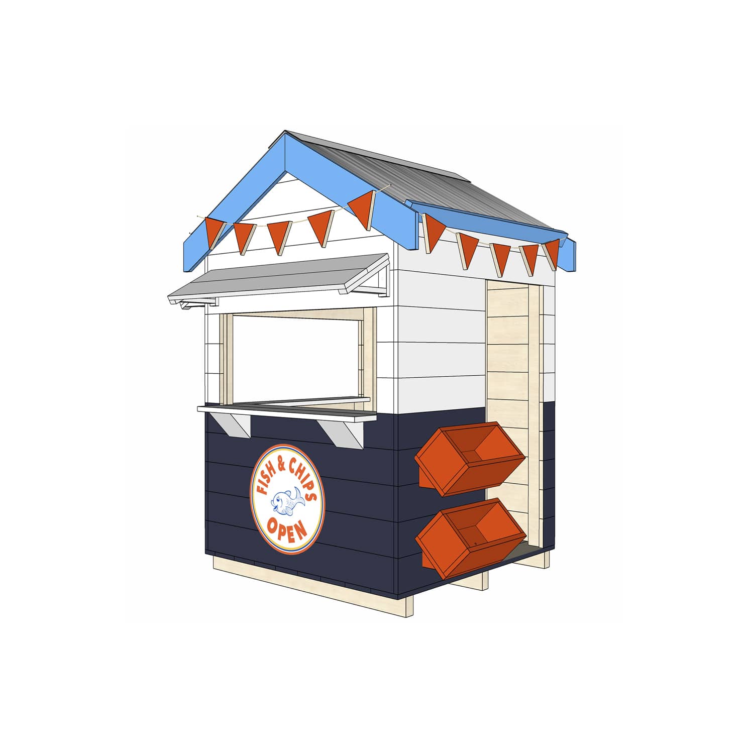 Painted wooden fish n chip shop themed cubby little square size
