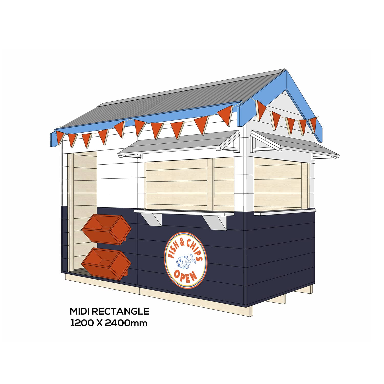 Painted wooden fish n chip shop themed cubby midi rectangle size