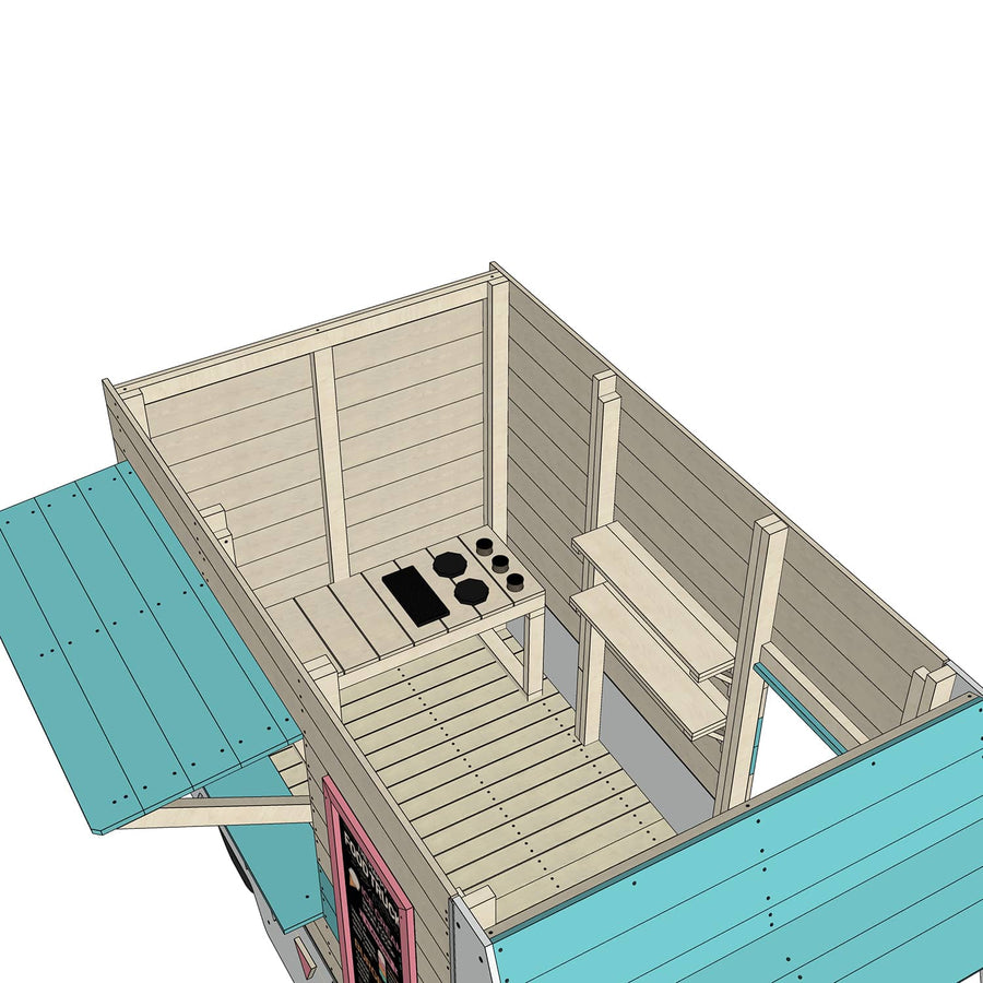 A view of the interior of the foodtruck cubby house