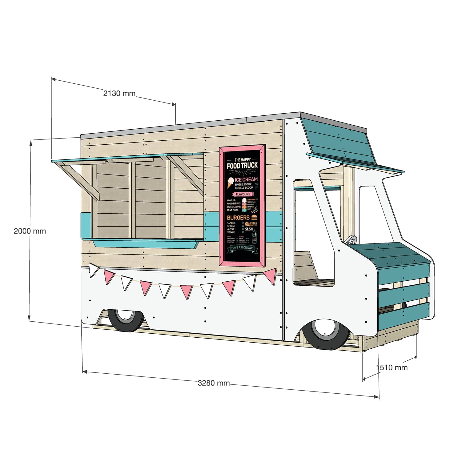 Foodtruck cubby house with dimensions