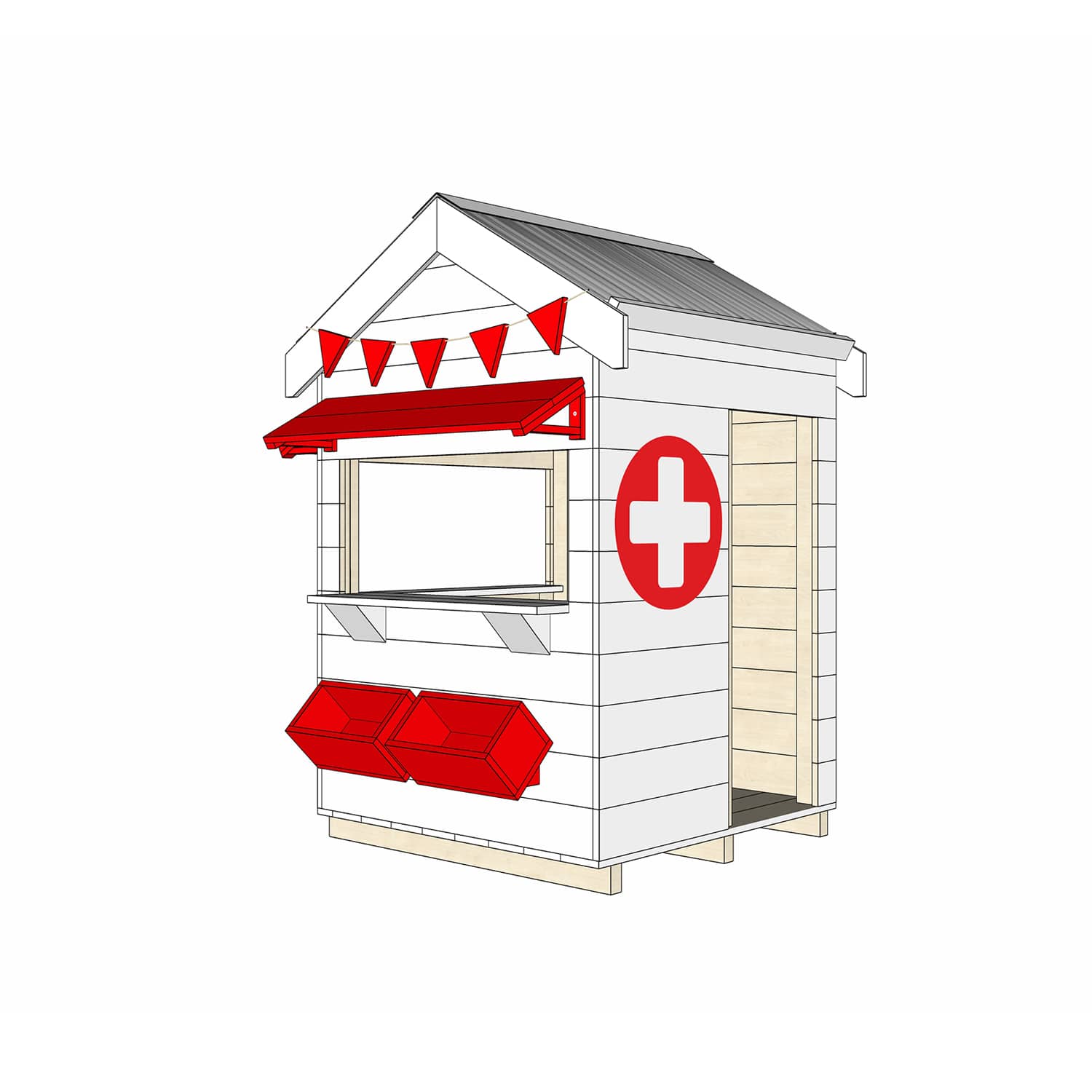 Painted wooden hospital themed cubby little square size