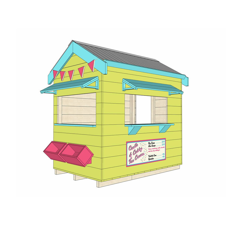 Painted timber ice cream shop village cubby house little rectangle size