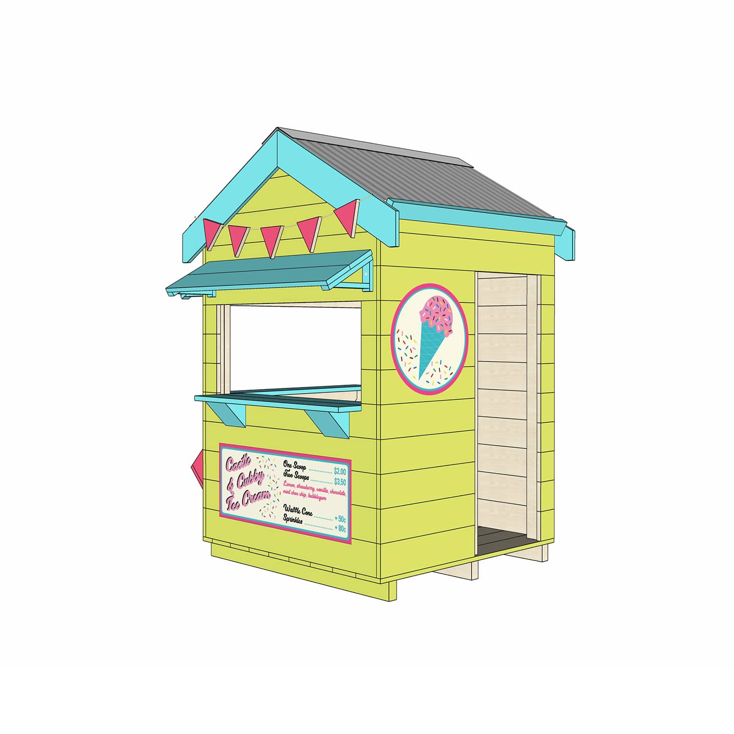 Painted wooden ice cream shop themed cubby little square size