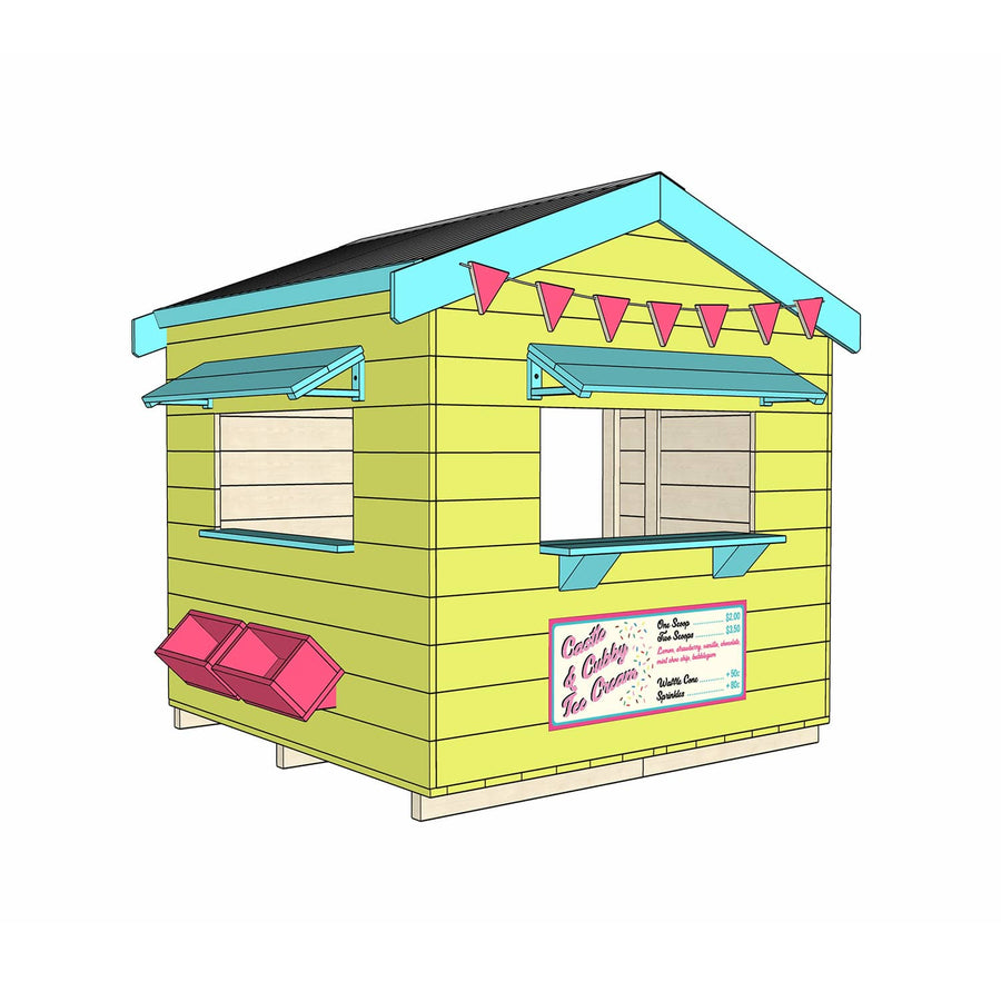 Painted timber ice cream shop village cubby house midi square size
