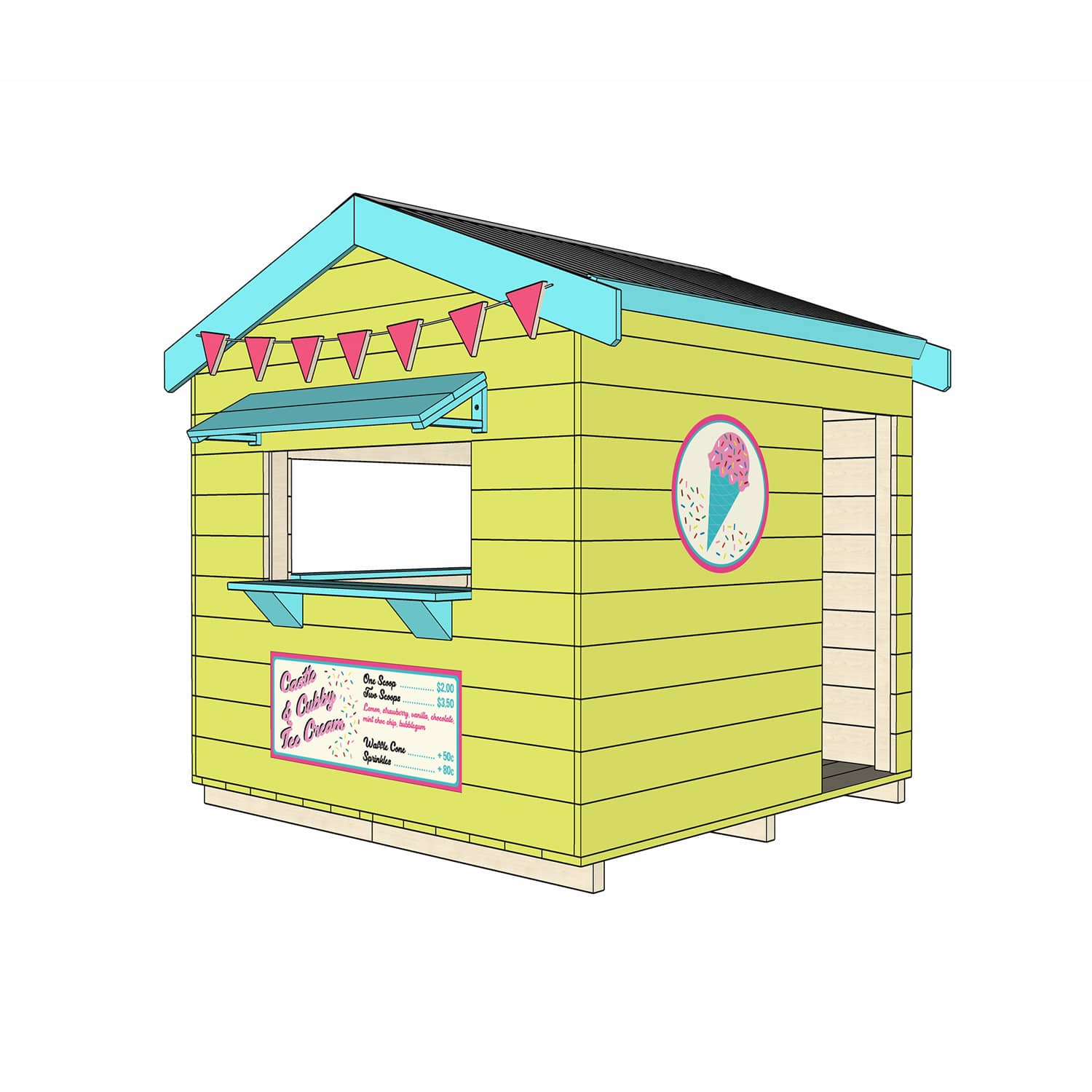 Painted wooden ice cream shop themed cubby midi square size