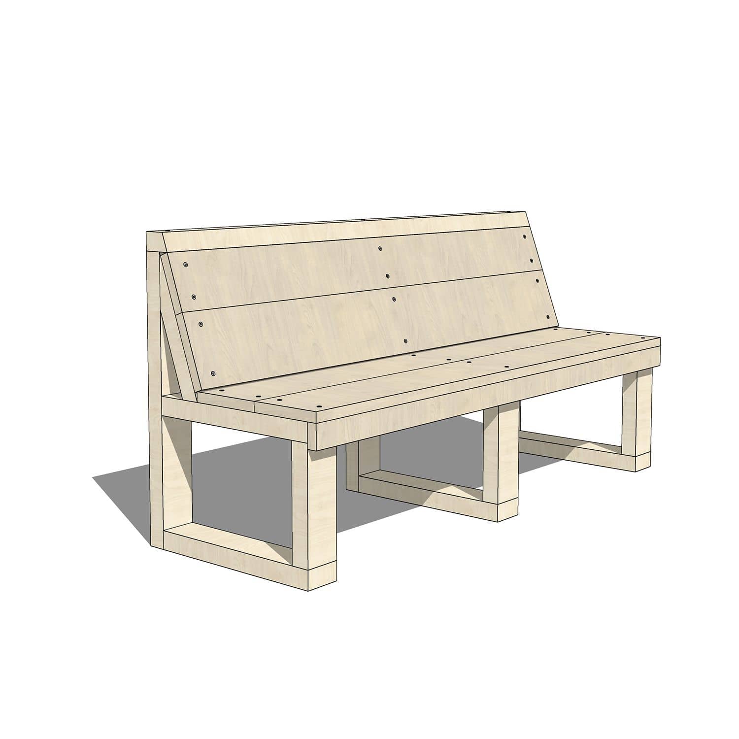 Wooden bench seat with sloped back