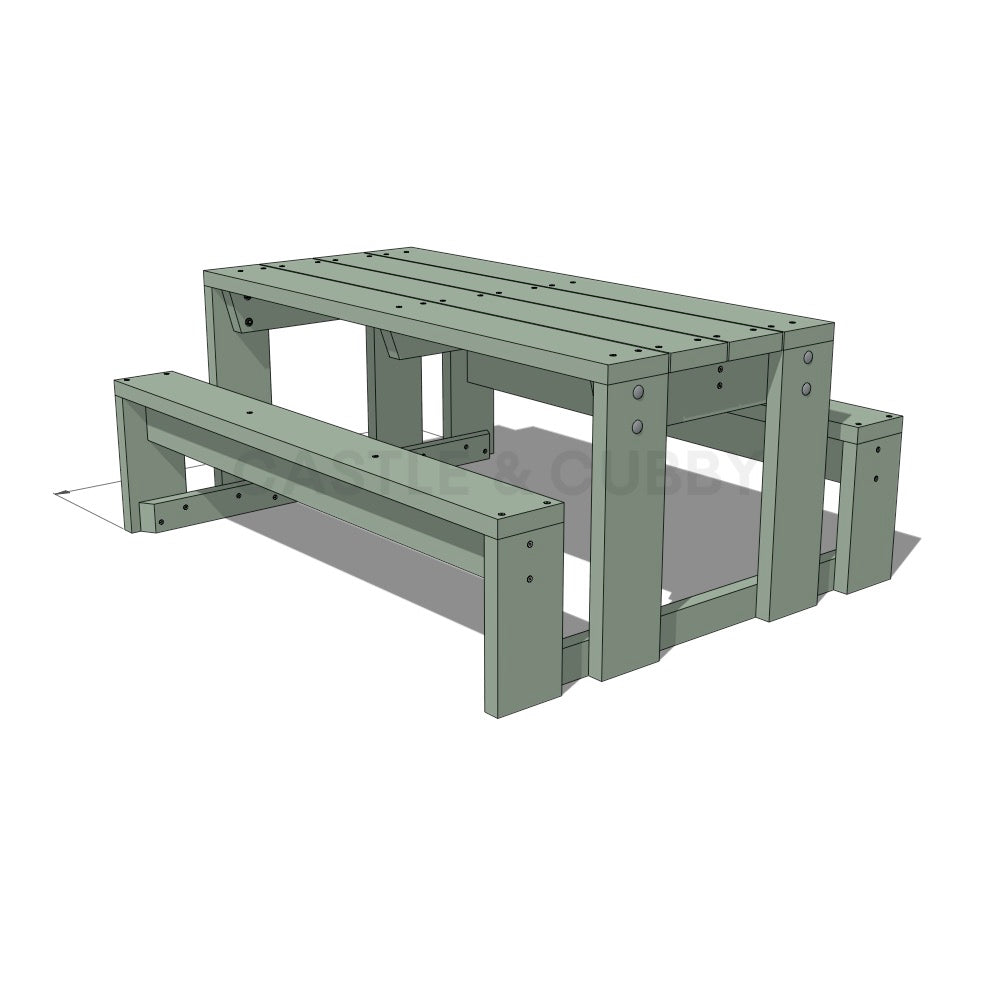 CAD image of painted timber outdoor table for educational settings