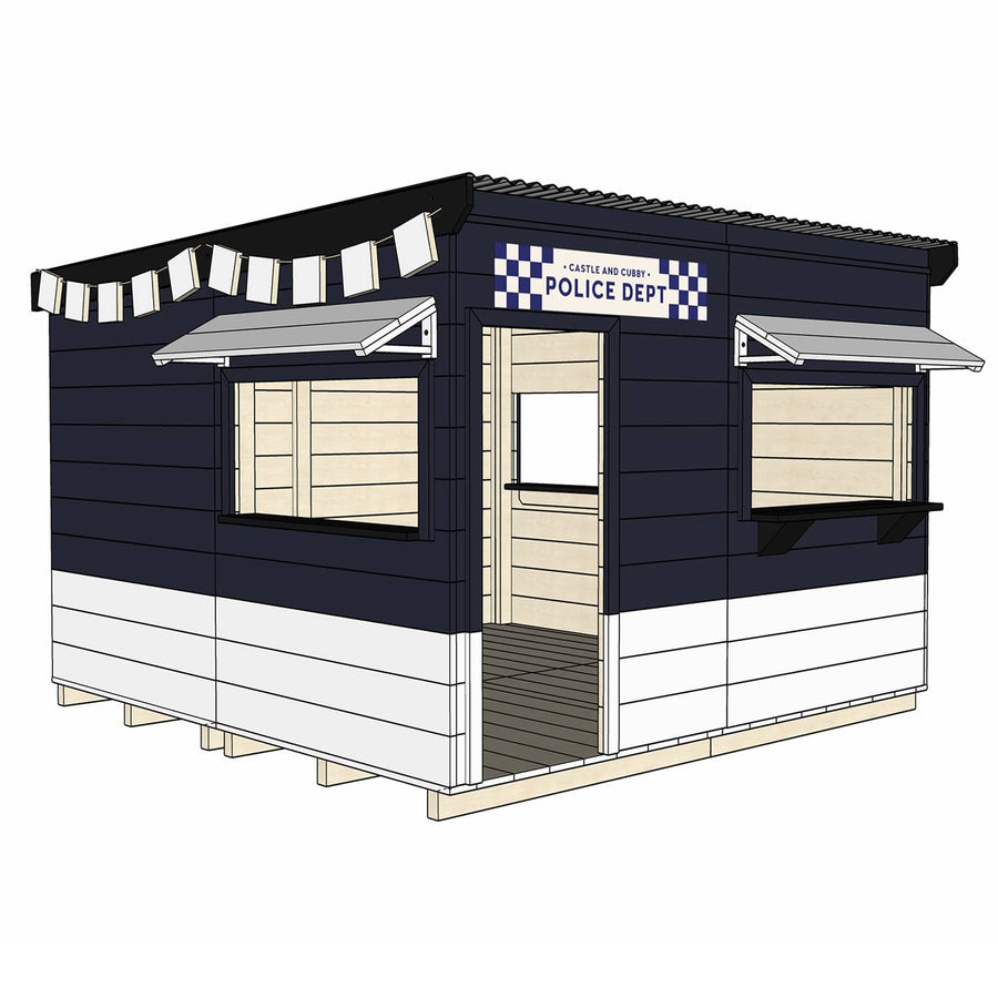 Painted timber police station village cubby house large square size