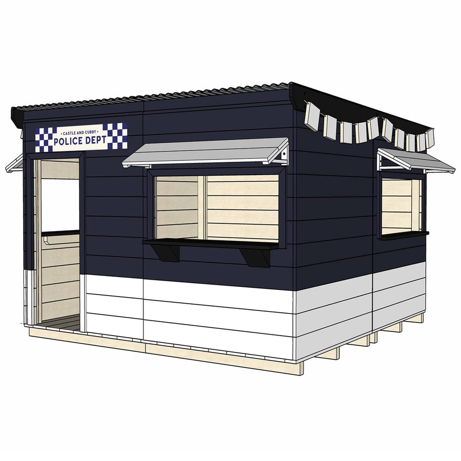 Painted wooden police station themed cubby large square size