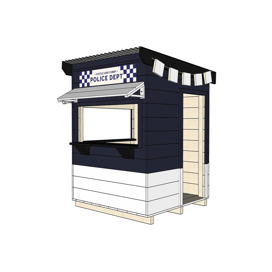 Painted wooden police station themed cubby little square size