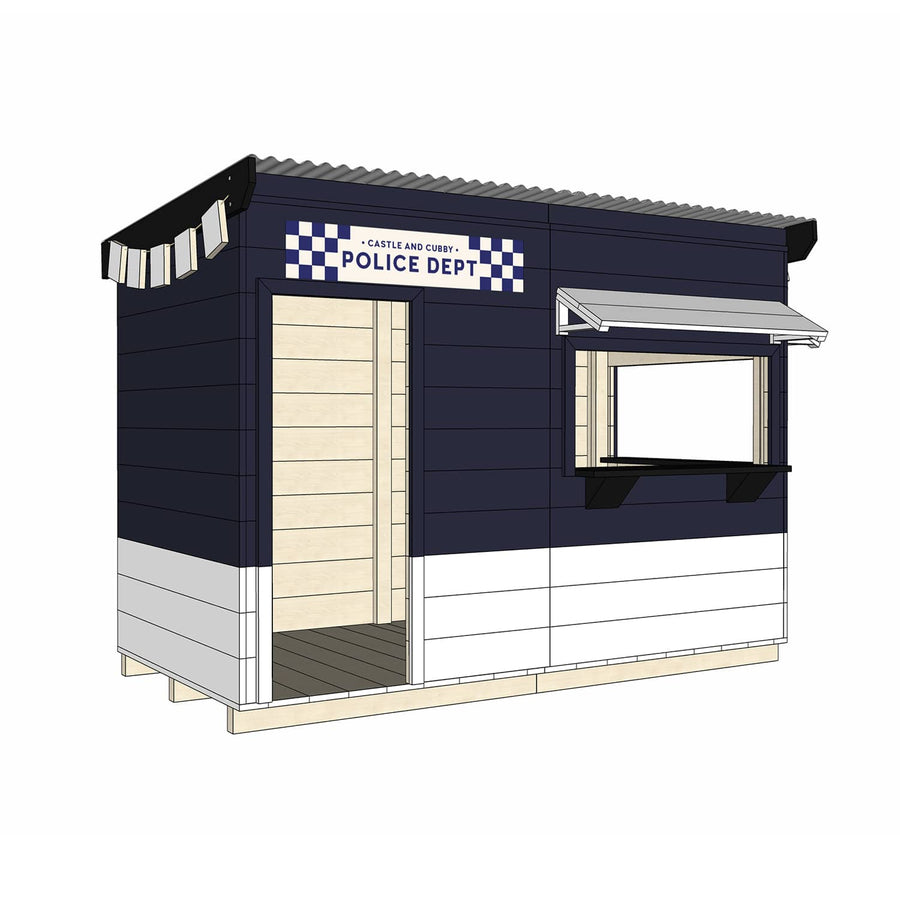 Painted timber police station village cubby house midi rectangle size