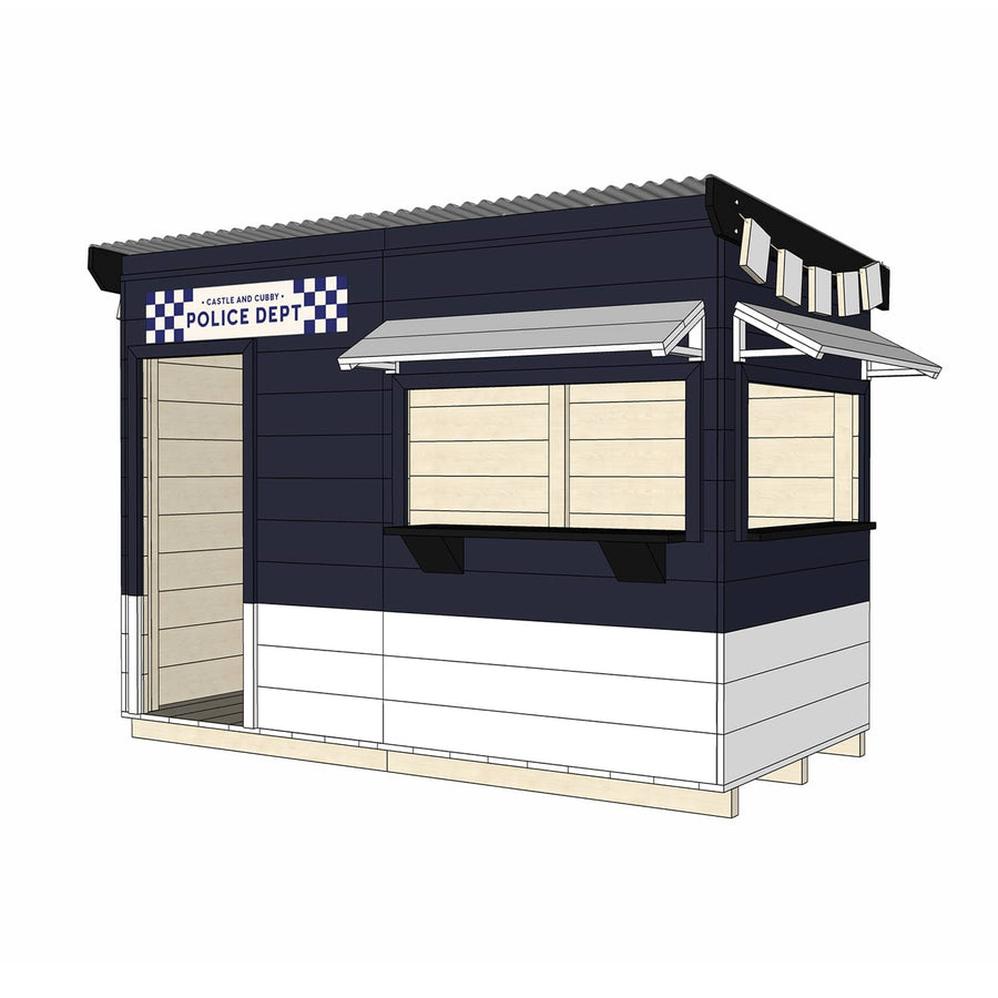 Painted wooden police station themed cubby midi rectangle size