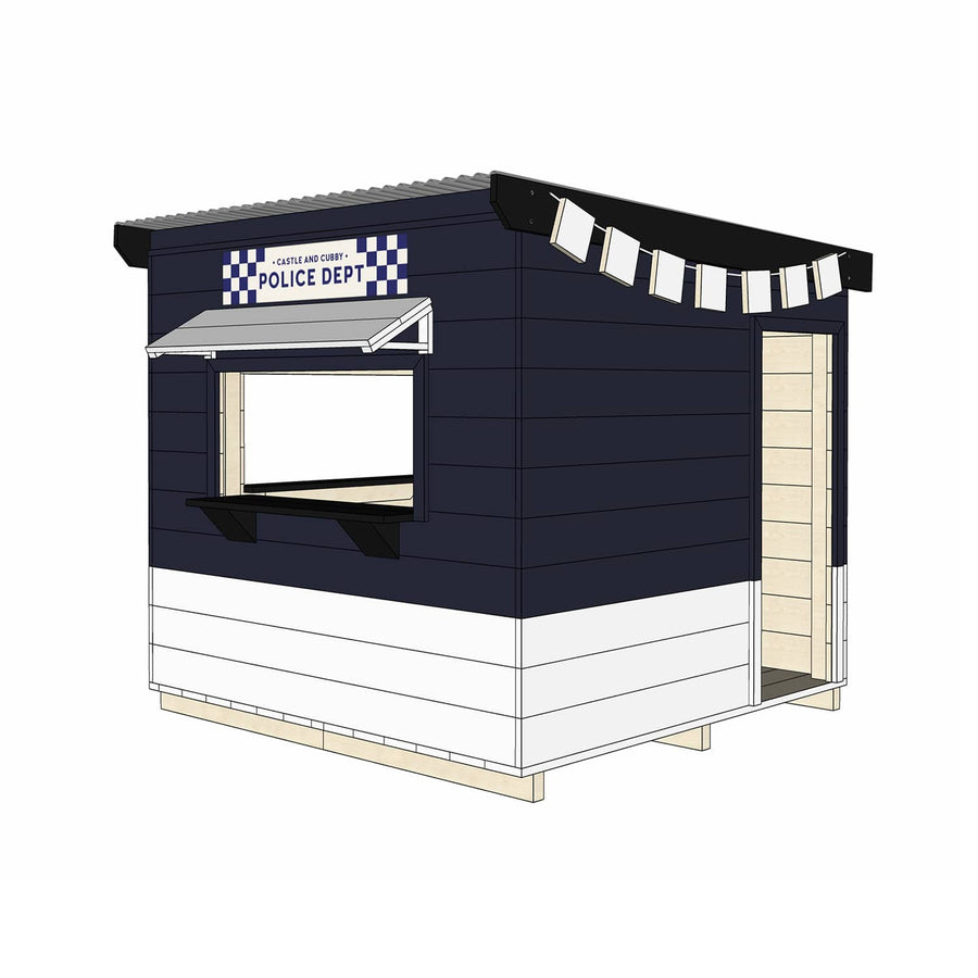 Painted wooden police station themed cubby midi square size