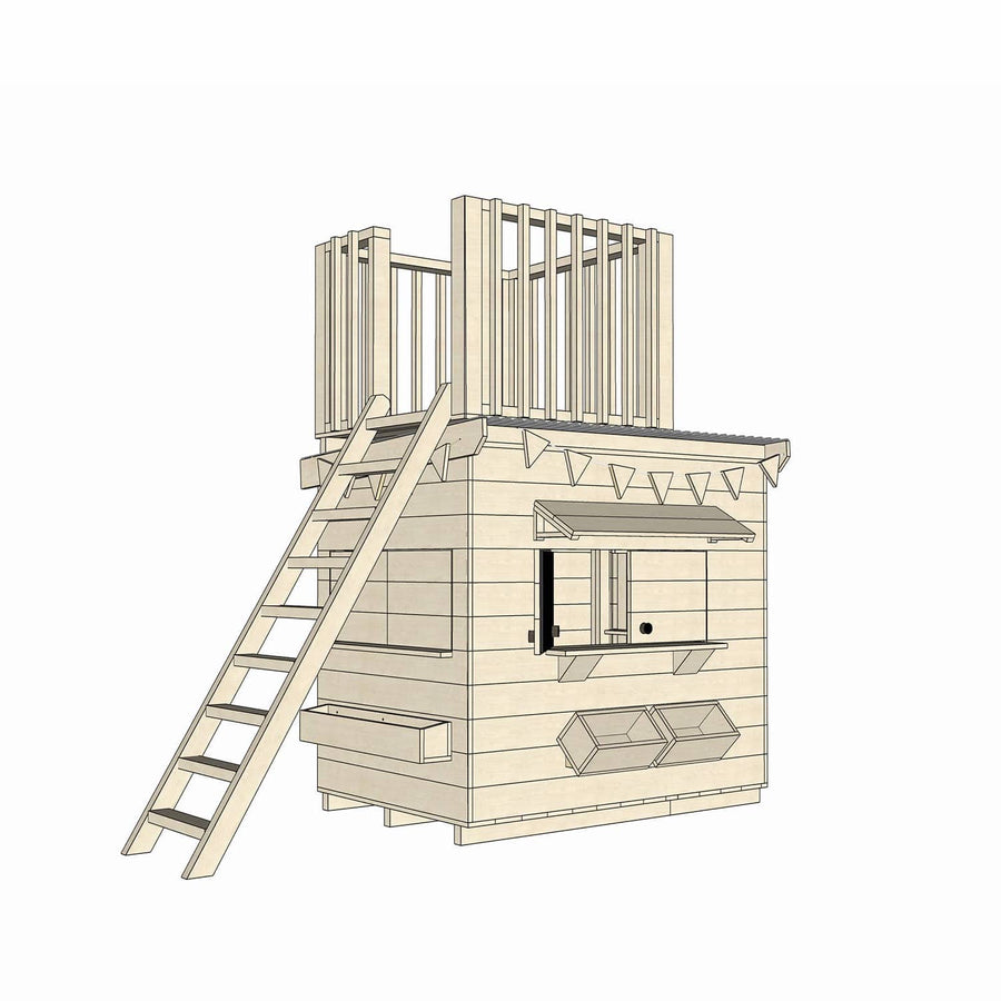 Timber cubby house with a fort top in little rectangle size