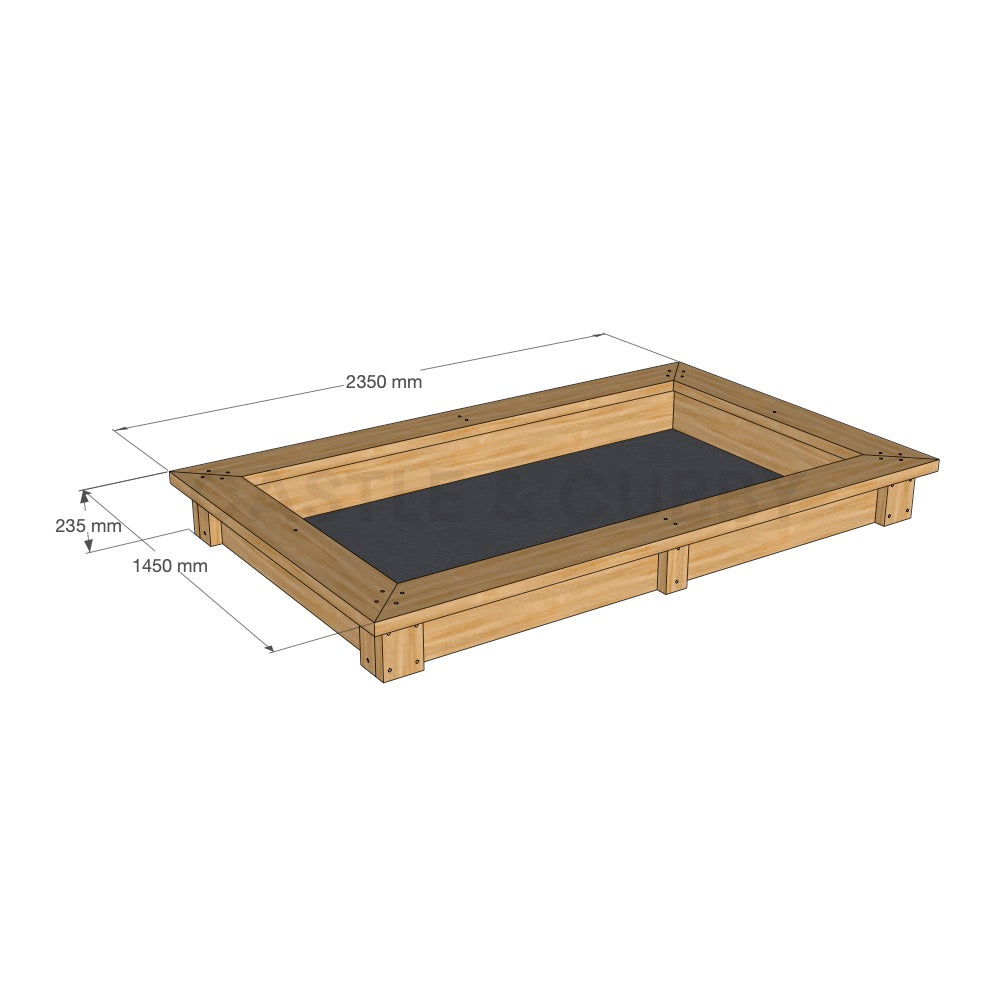 Dimensioned Timber Raised Garden bed or Sandpit Kit CAD Image - 1450mm x 2350mm - 235mm high in oiled finish