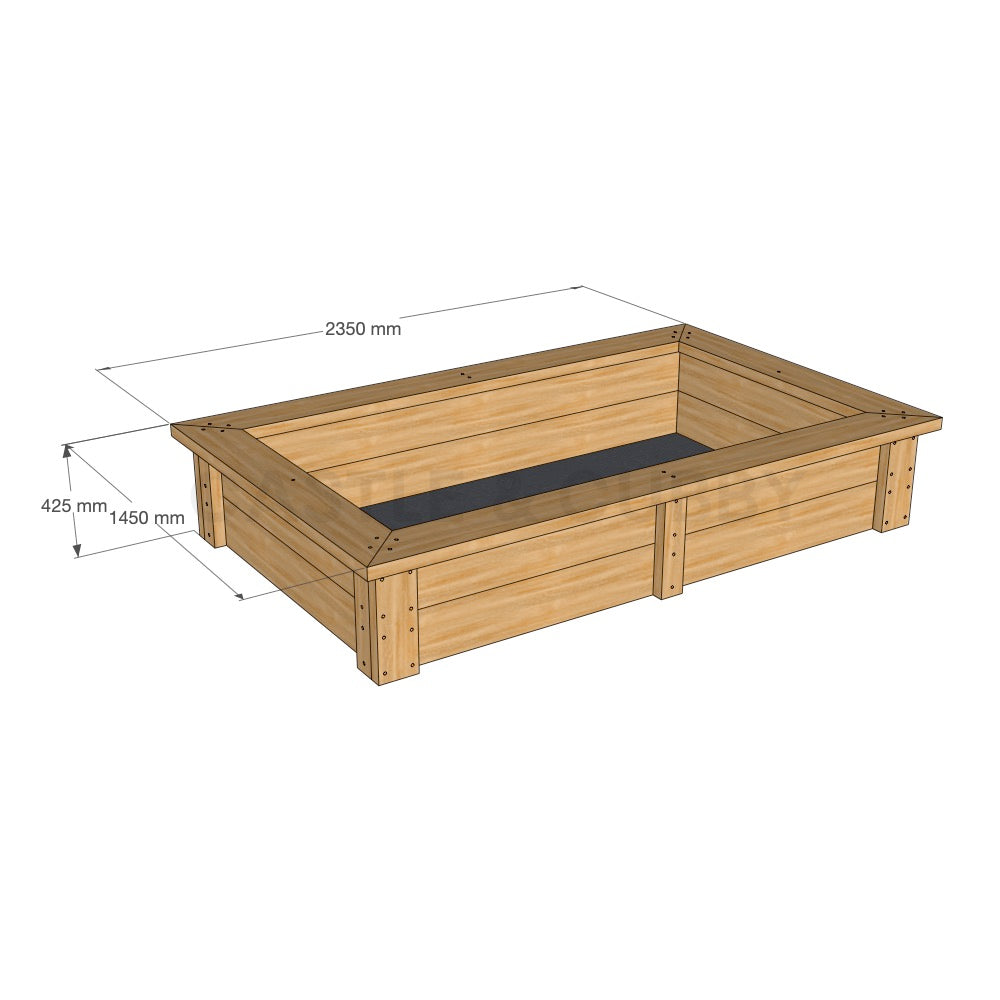 Dimensioned Timber Raised Garden bed or Sandpit Kit CAD Image - 1450mm x 2350mm - 425mm high in oiled finish