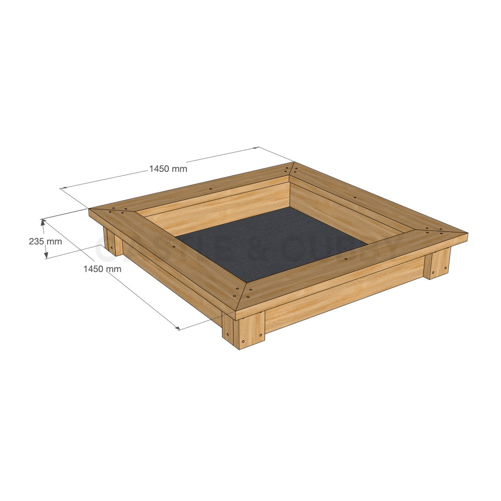 Dimensioned Timber Raised Garden bed or Sandpit Kit CAD Image - 1450mm x 1450mm - 235mm high in oiled finish