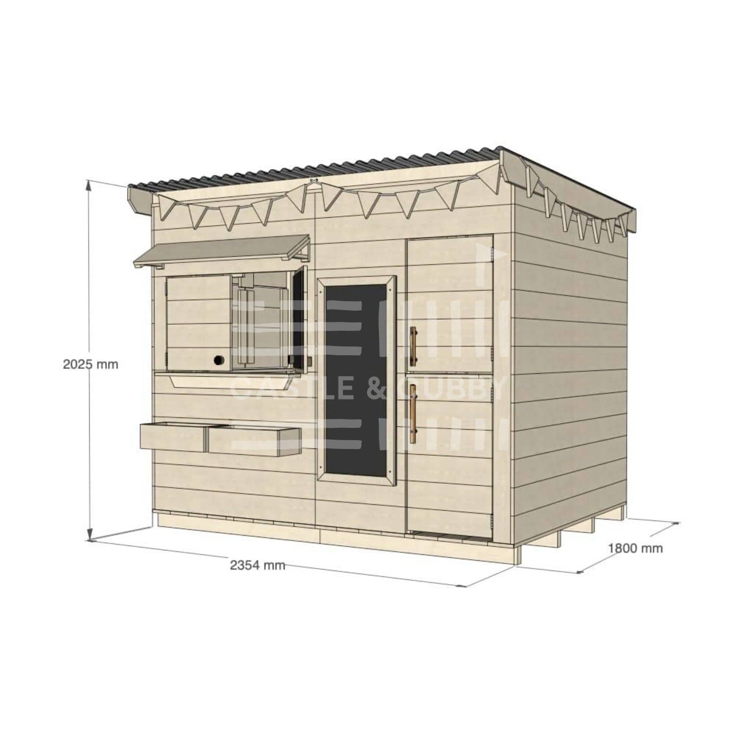 Flat roof extended height raw pine timber cubby house domestic large rectangle size with accessories
