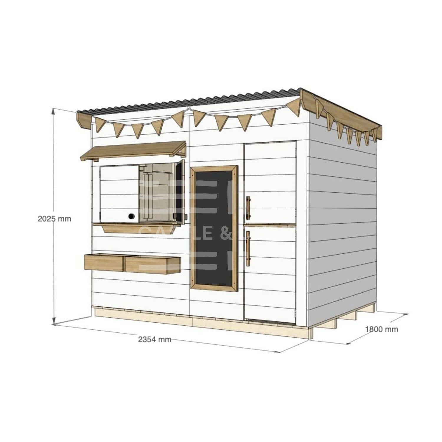 Flat roof extended height painted pine timber cubby house domestic large rectangle size with accessories