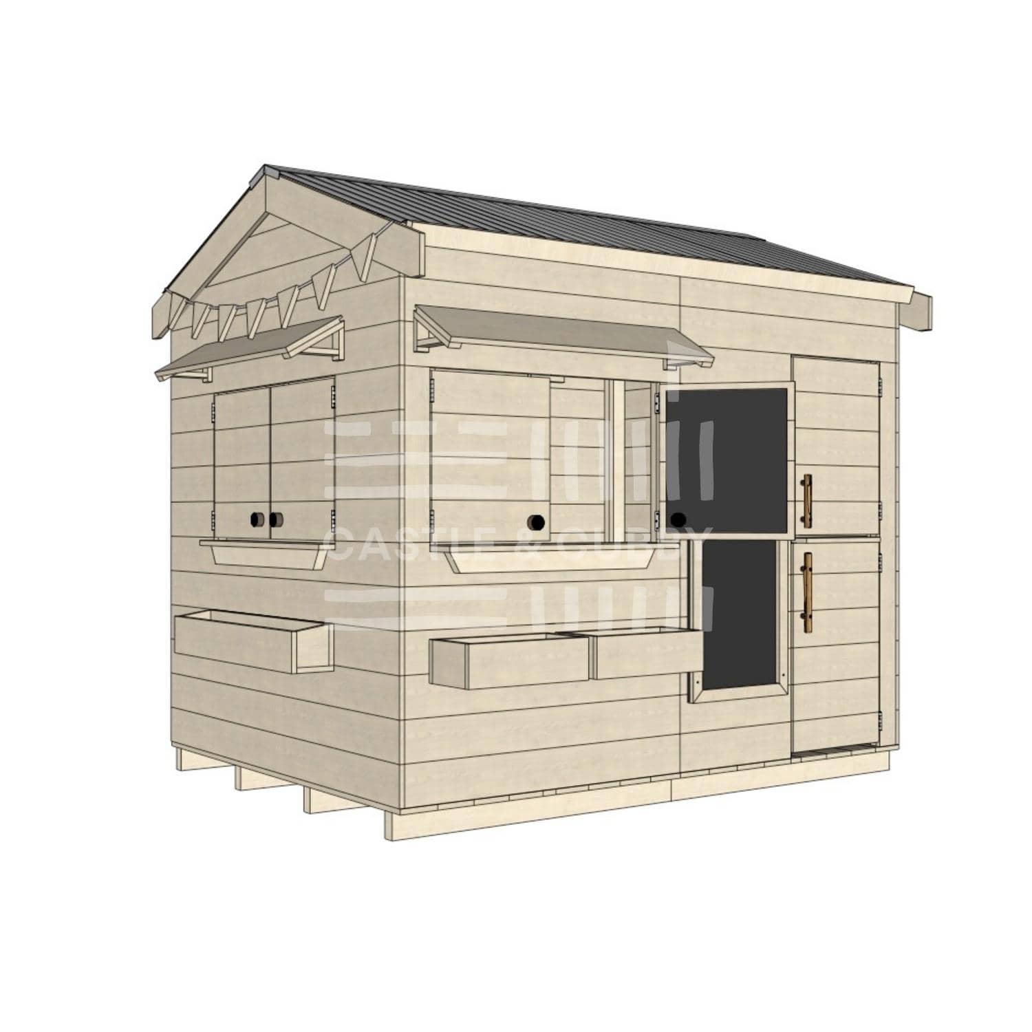 Pitched roof raw wooden extended height cubby house residential and family homes large rectangle accessories