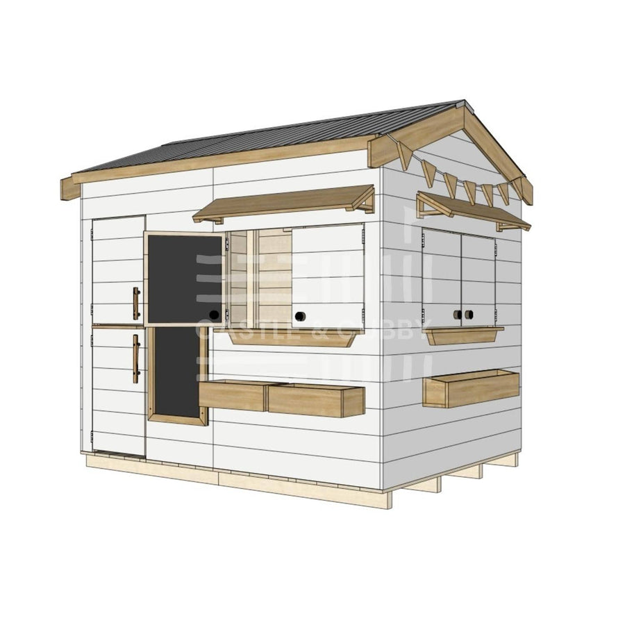 Pitched roof painted pine timber extended height cubby house residential and family homes large rectangle accessories