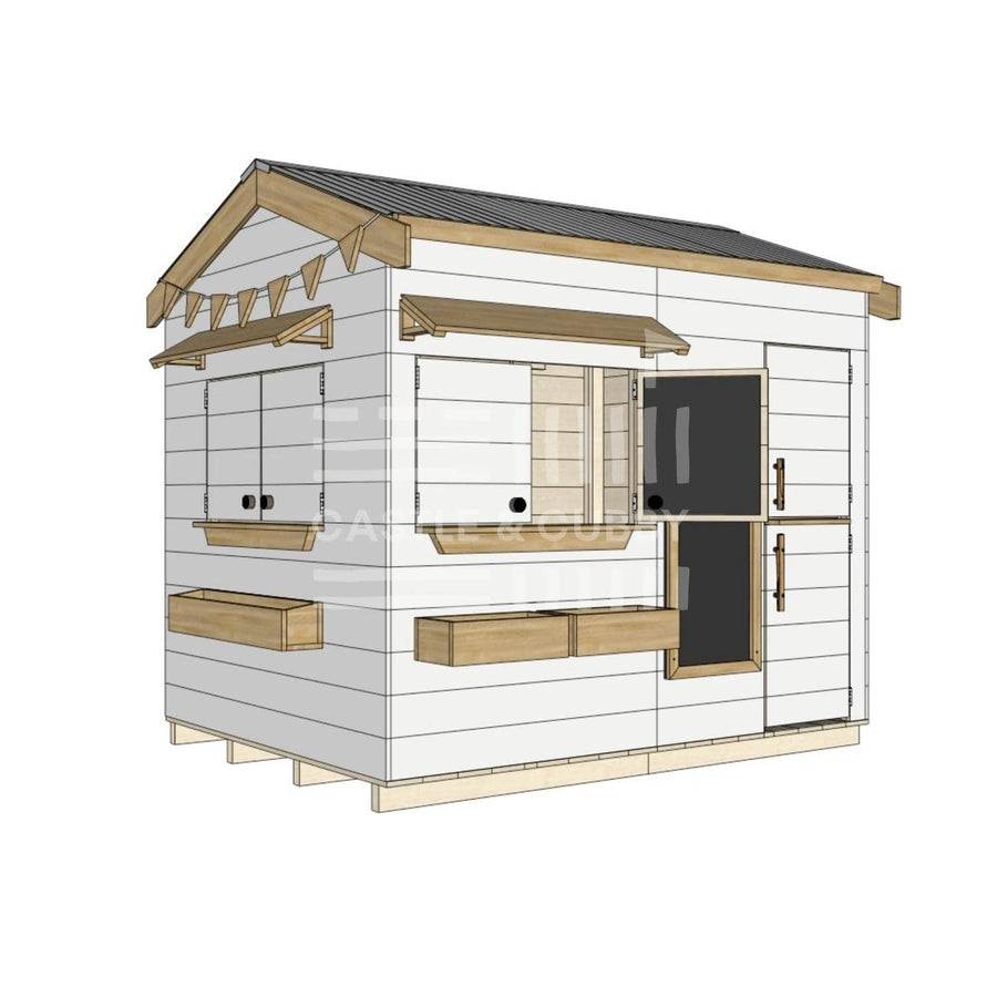 Pitched roof painted wooden extended height cubby house residential and family homes large rectangle accessories